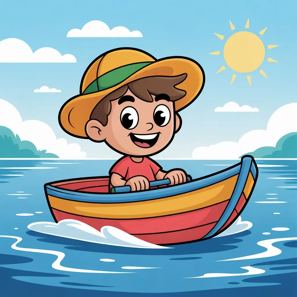 Colorful boater cartoon illustration showing fun on the water with playful boat characters, perfect for kids and digital designs