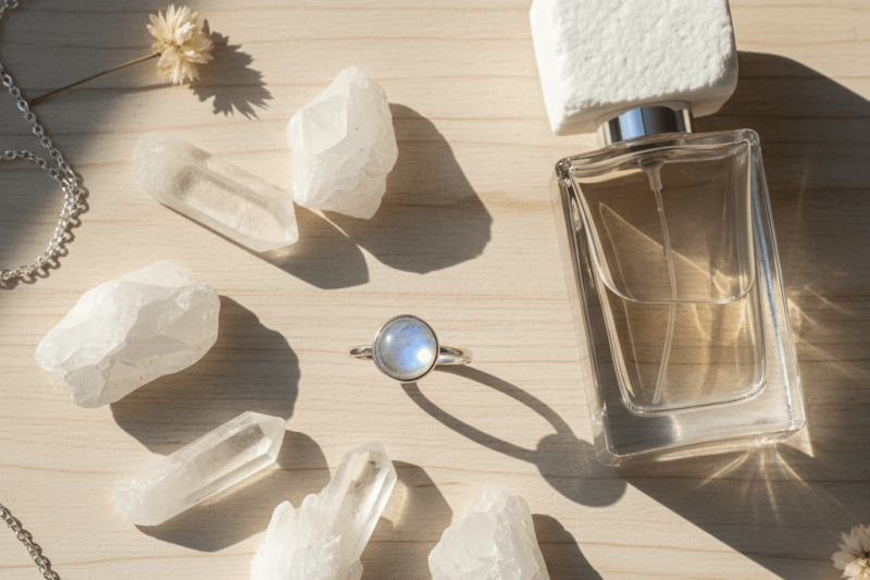 White Stone Gems, Crystals, Perfumes & Rings