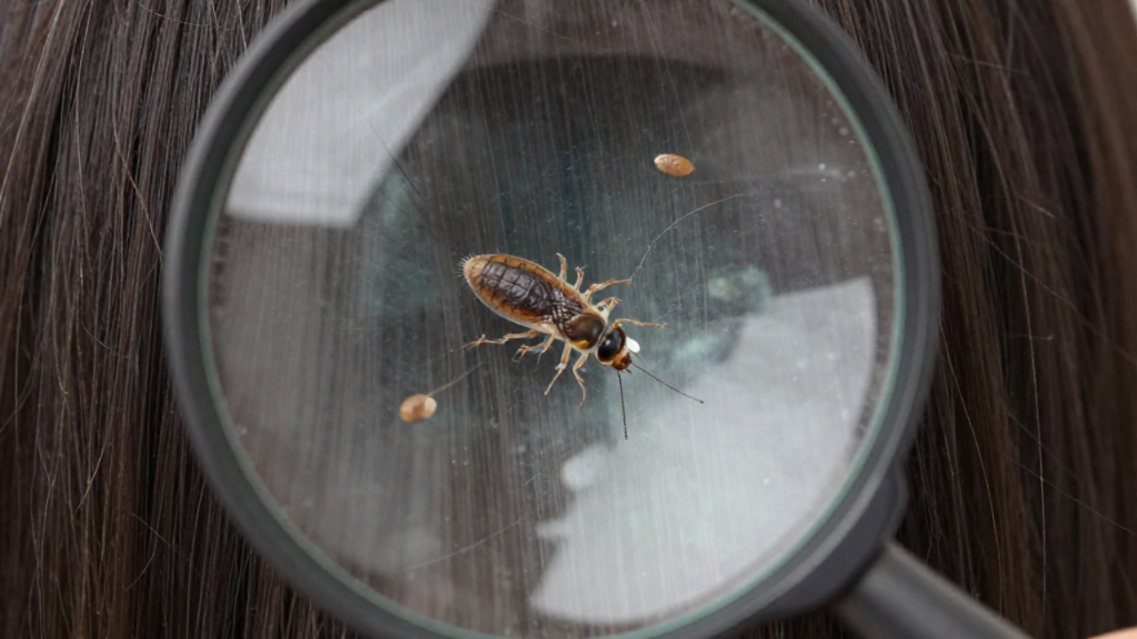 Lice magnifying glass being used to detect lice and nits accurately for safe and effective home treatment.
