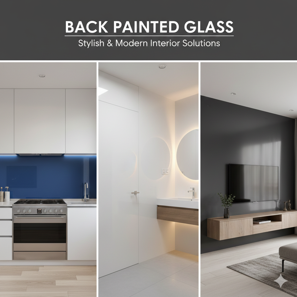 Back Painted Glass panels in vibrant colors installed on kitchen wall for modern décor and sleek design.