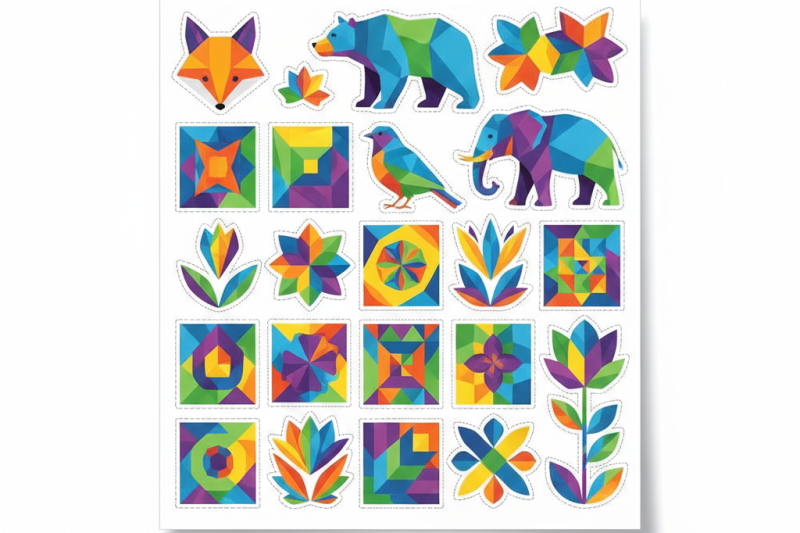 Printable Low Poly Sticker Sheets – Templates & Designs