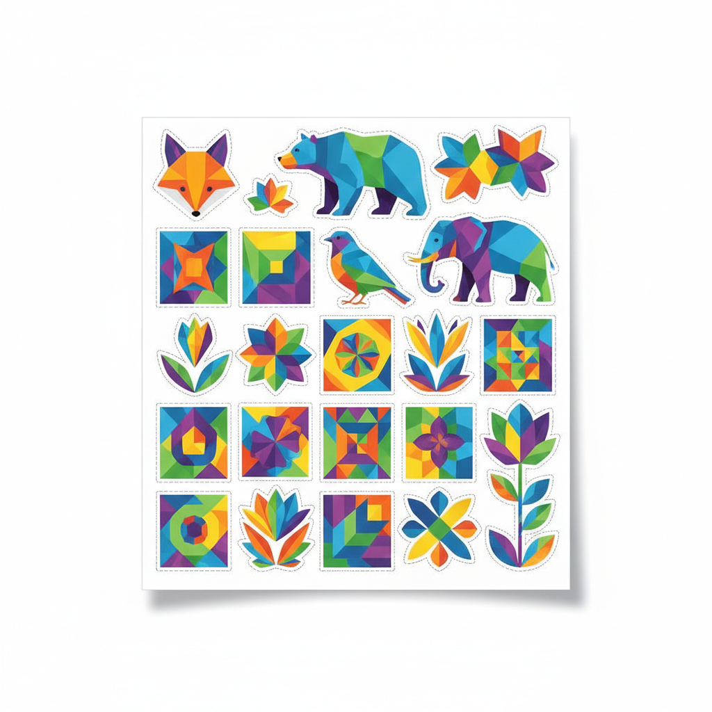 Printable Low Poly Sticker Sheets – Templates & Designs