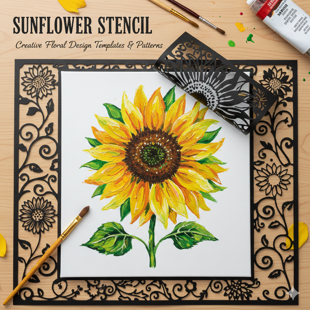 Sunflower Stencil template for crafts, wall art, painting, and DIY projects to create creative floral designs